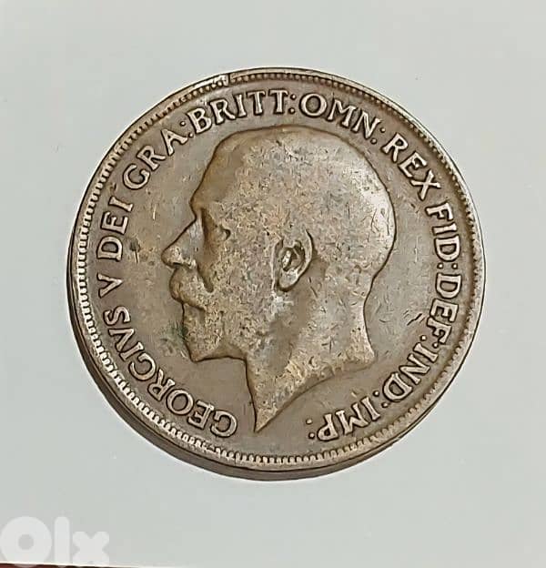 England 1919 King George V large bronze penny coin 0