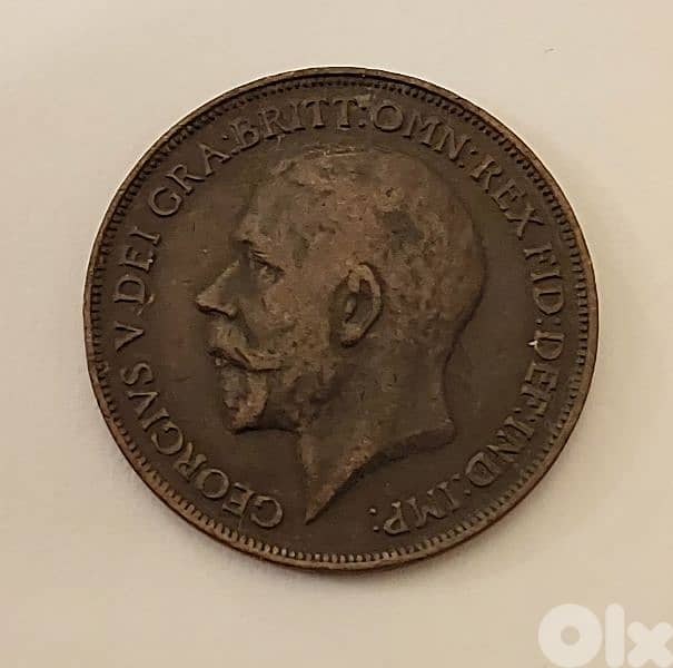 England 1918 King George V large bronze penny coin 0