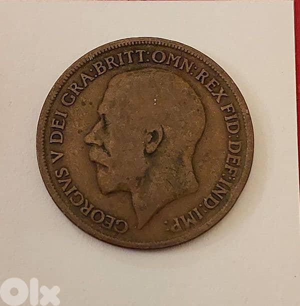 England 1913 King George V large bronze penny coin 0