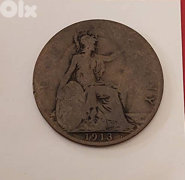 England 1913 King George V large bronze penny coin 1