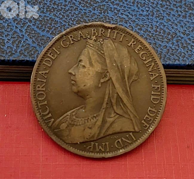 England 1901 Queen Victoria large bronze penny coin 0