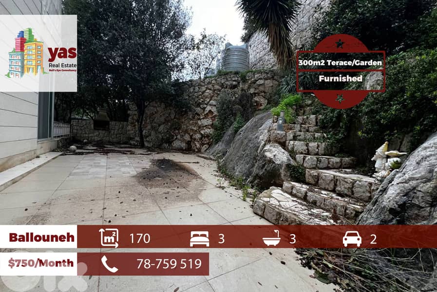 Ballouneh 170m2 | 300m2 Terrace/Garden | Furnished | Spacious Flat |KS 0