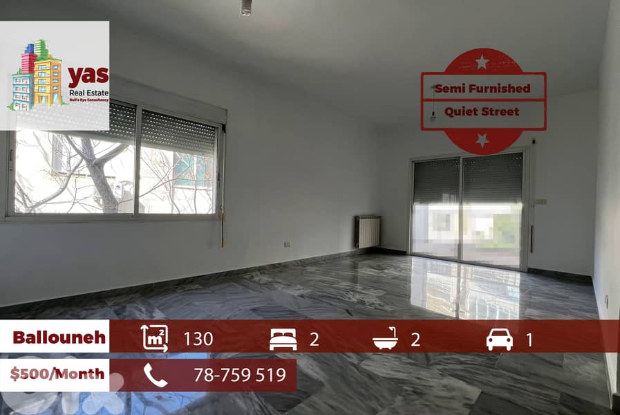 Ballouneh 130m2  | Semi Furnished | Rent | Calm Area | KS 0