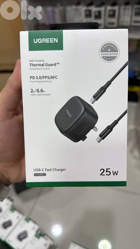 Ugreen 25w usb-c fast charger 3 pin with 2m usb-c cable black 0
