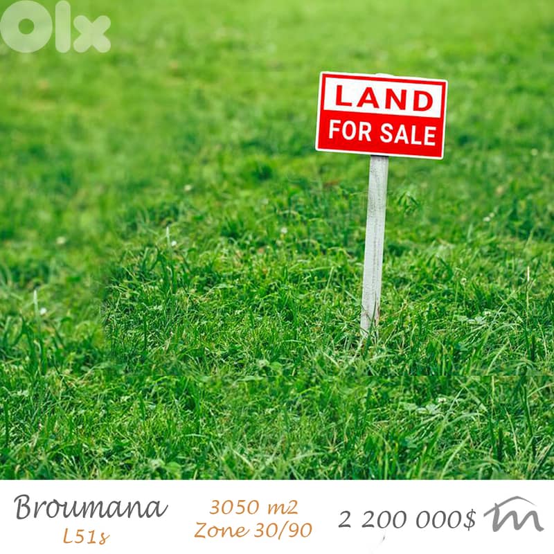 Broumana | 3,050m² Land | Zone 30/90 | Open View | Road Access 0