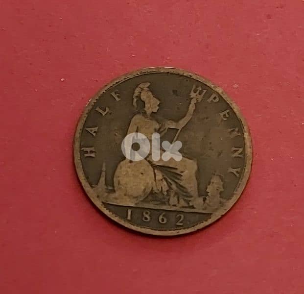 England Queen Victoria 1862 half penny bronze coin 1