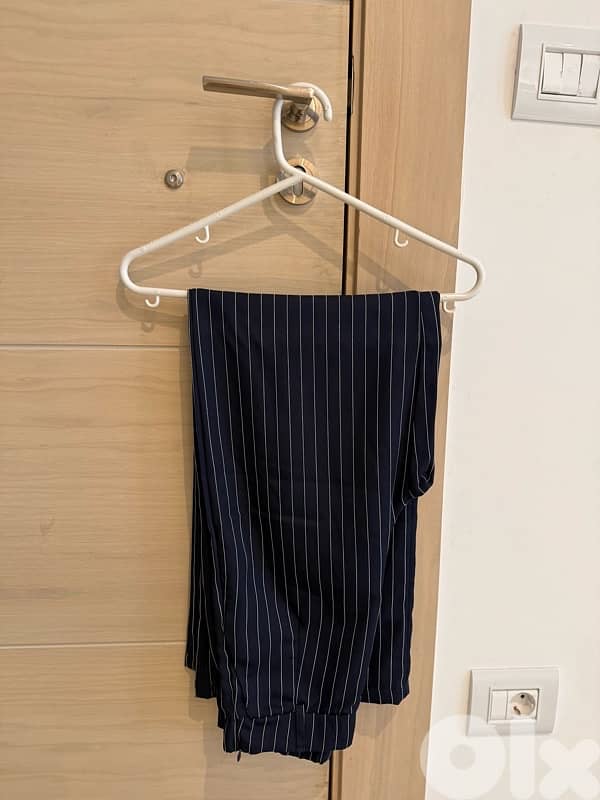 striped halterneck waistcoat open back with pant set, navy color 1