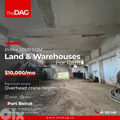 Prime 2000 SQM Warehouses with Land for Rent in Karantina Port مستودعا
