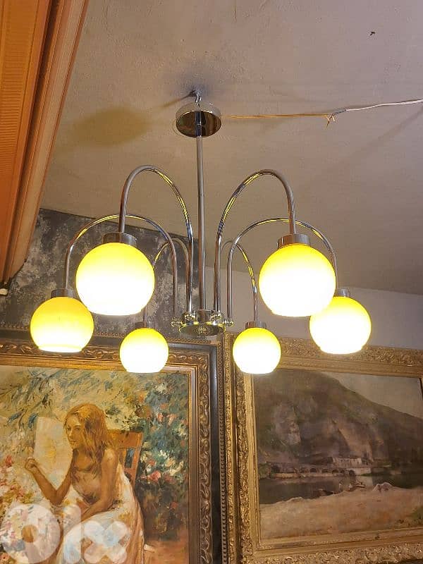 vintage chrome and opaline chandelier 0