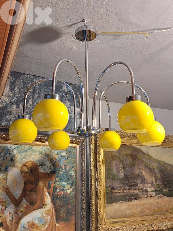 vintage chrome and opaline chandelier 4