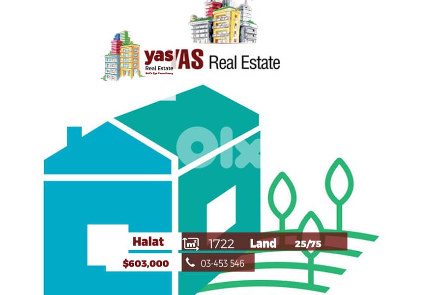 Halat 1722m2 Land | Prime Area | 25 / 75 Coefficient | JOE/TYT | 0