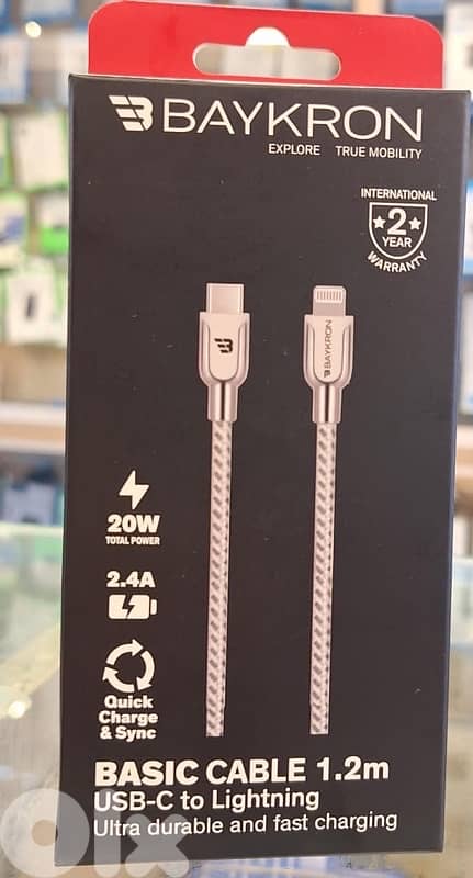 BAYKRON BASIC CABLE 1.2M USB-C TO LIGHTNING 20W 2.4A 0