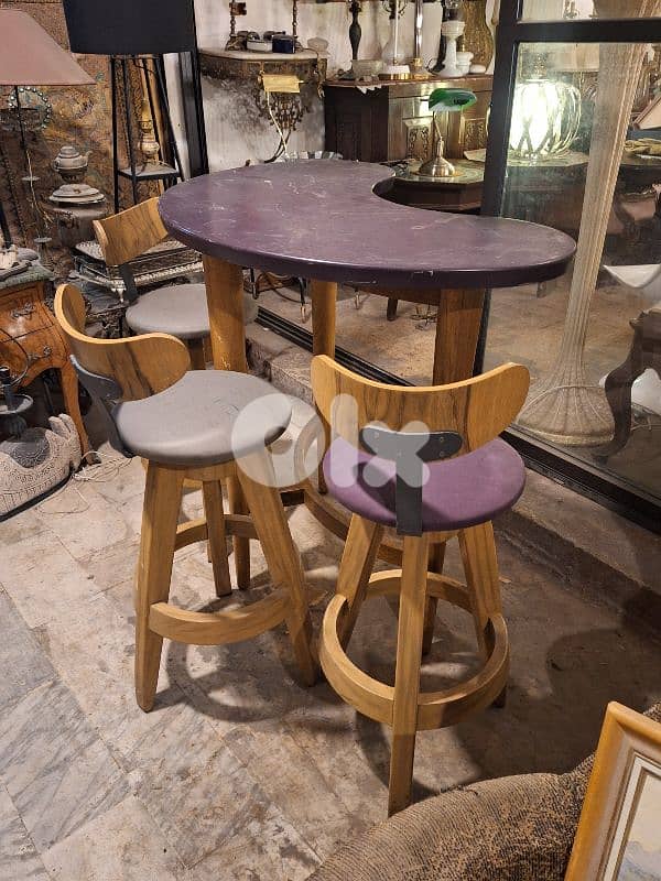 vintage Mid-century bean shaped bar table and 3 stools 0