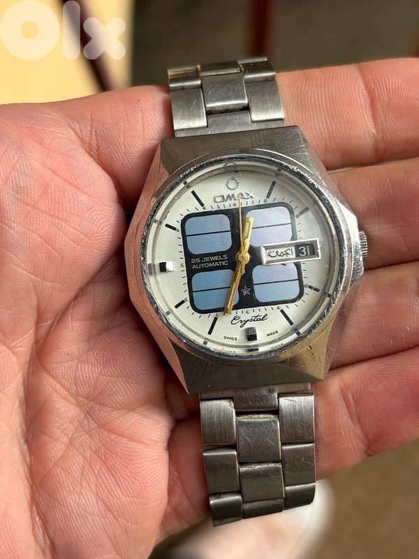 Vintage Omax Crystal Automatic - Swiss 25 Jewel - Arabic Day/Date 1