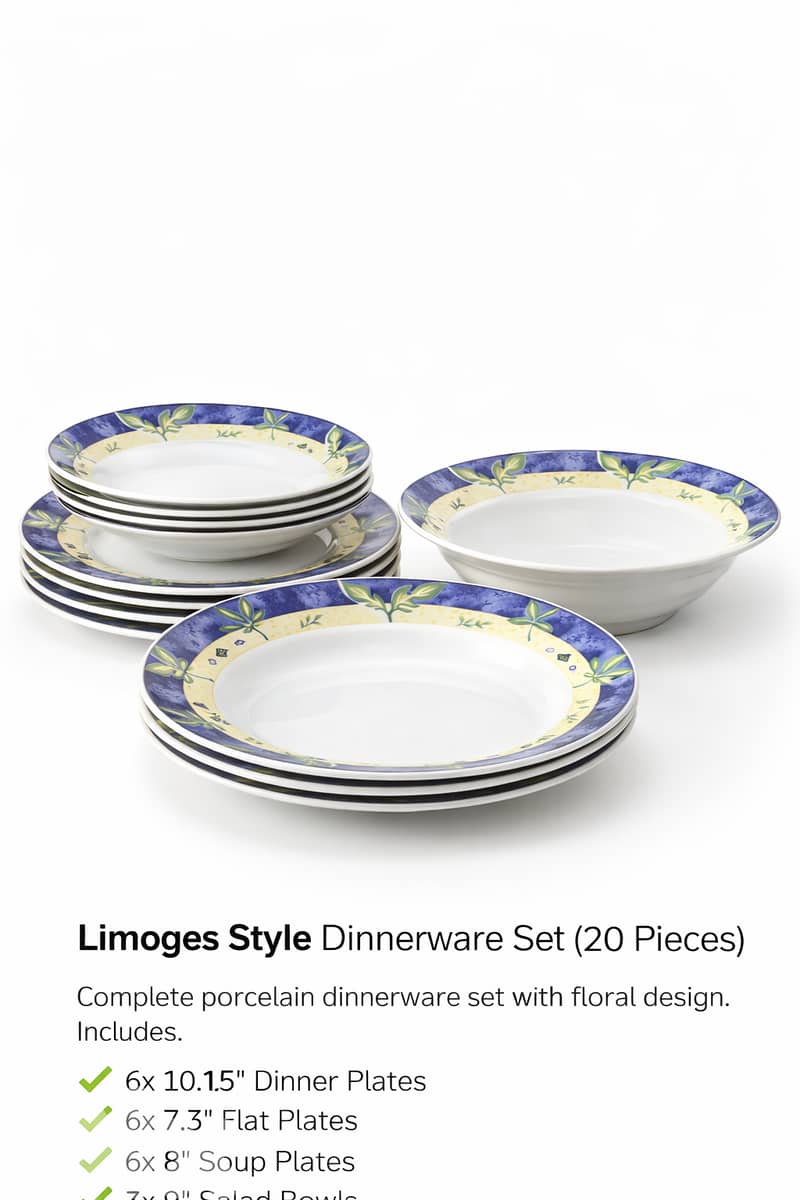 Limoges Style Porcelain Dinnerware Set – 19 Pieces 0