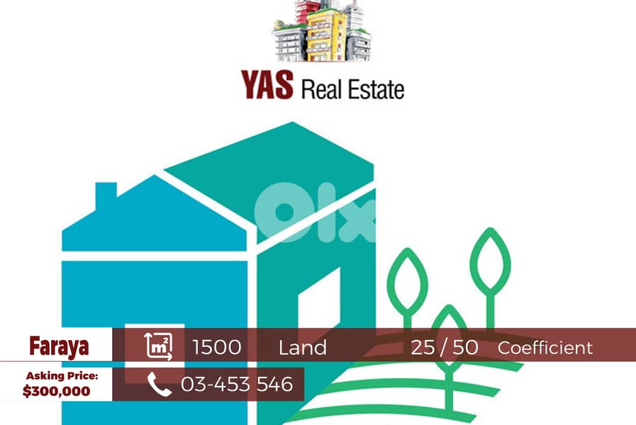 Faraya 1500m2 |  Flat land | 25/50 Coefficient | Mountain View | WA 0