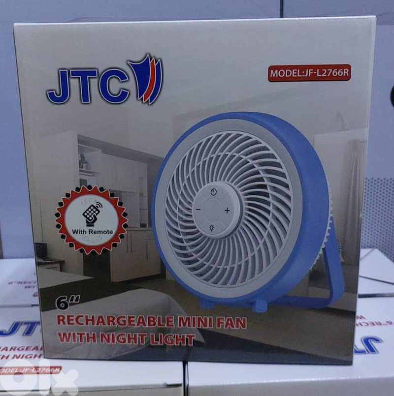 Jtc Rechargeable Mini Fan With night light 6 inch jf-L2766R 0