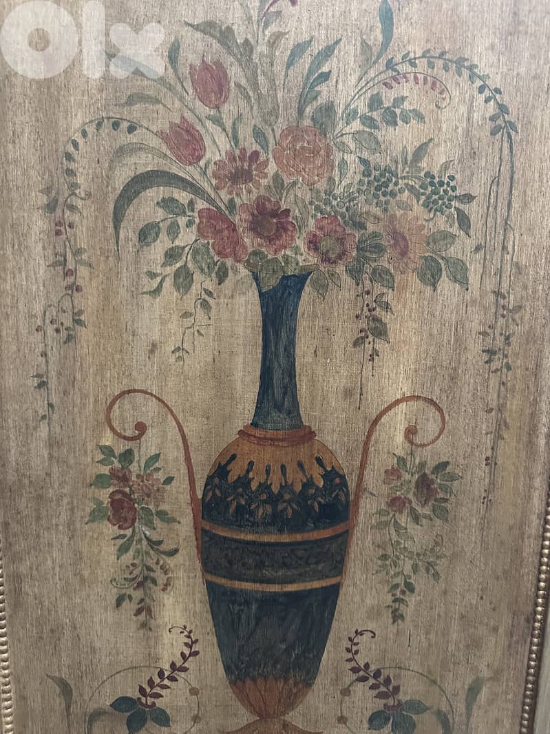 Elegant Italian Style Hand-Painted Wall Panel – Gilded Floral Urn Deco 2