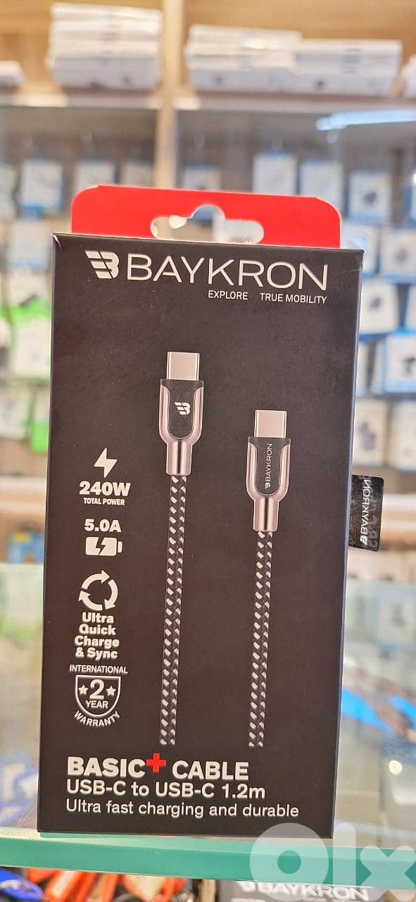 BAYKRON BASIC+ CABLE USB-C TO USB-C 1.2M 240W 5.0A 0