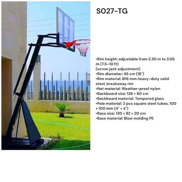 Basketball Hoop S027 Tempered Glass Board 0