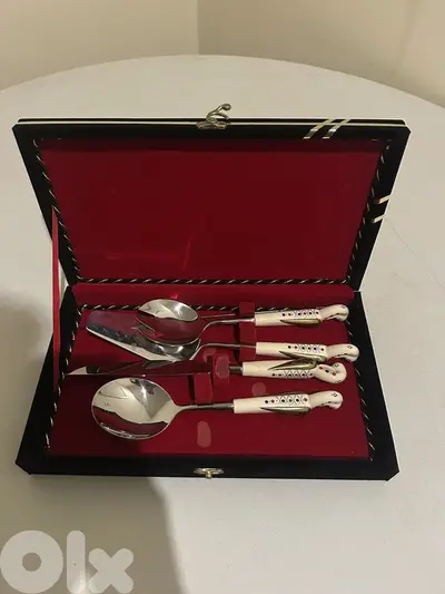Vintage European Serving Set with Ceramic Handles – Original Presentat