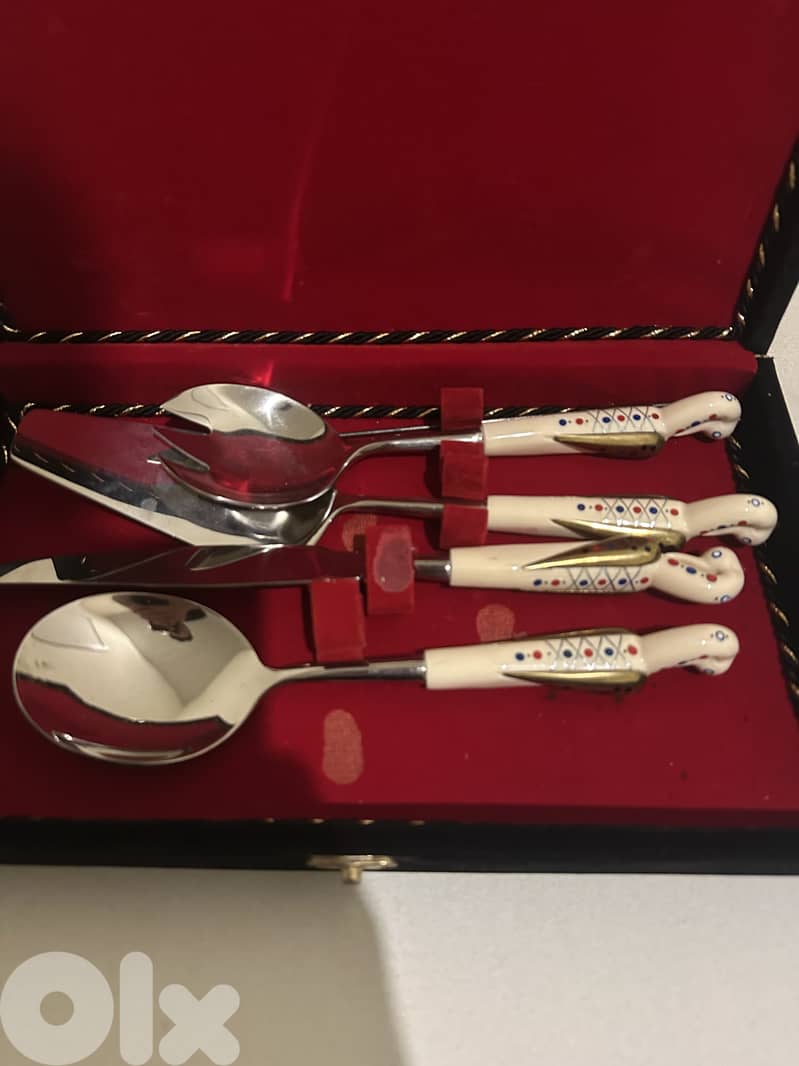 Vintage European Serving Set with Ceramic Handles – Original Presentat 1