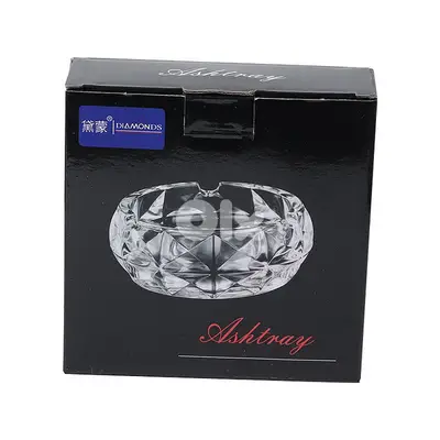 Diamond Cut Crystal Black Glass Ashtray