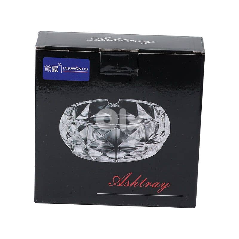 Diamond Cut Crystal Black Glass Ashtray 0