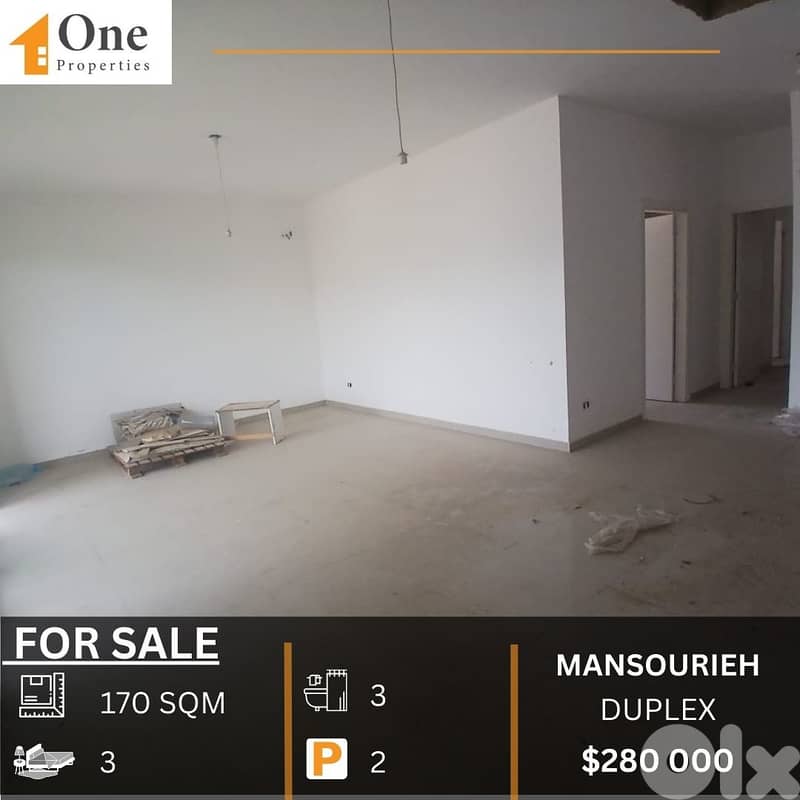 DUPLEX APARTMENT FOR SALE IN MANSOURIEH 0