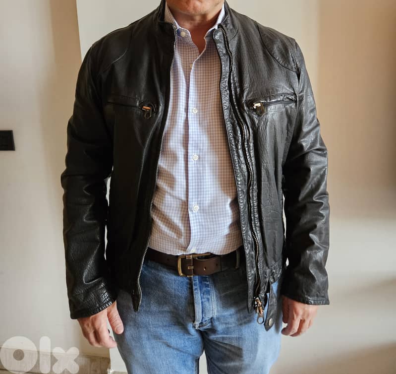 ARMANI JEANS  Genuine Leather Jacket  Black  Size 50 0