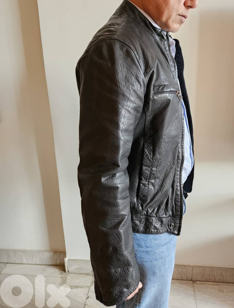 ARMANI JEANS  Genuine Leather Jacket  Black  Size 50 1