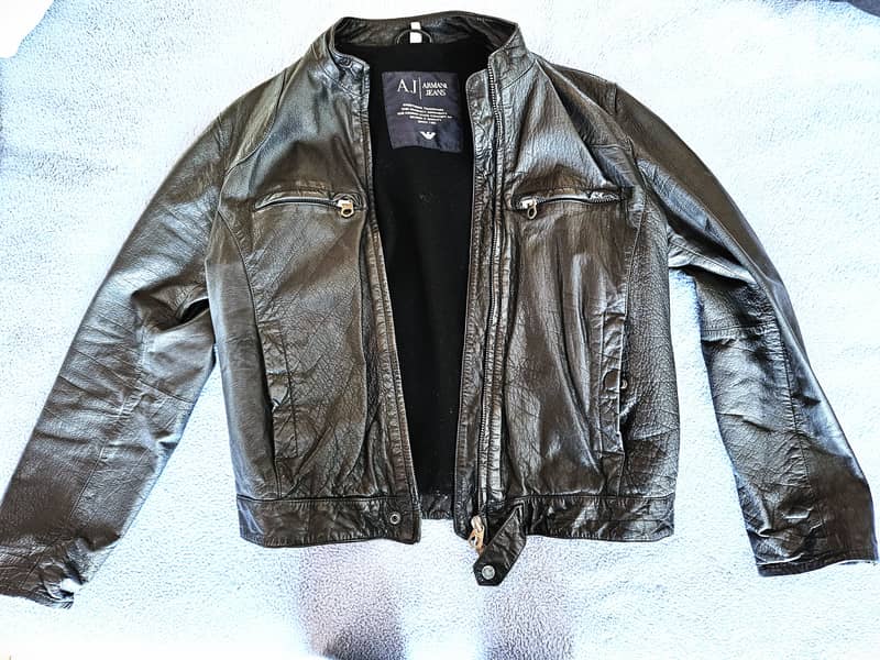 ARMANI JEANS  Genuine Leather Jacket  Black  Size 50 6