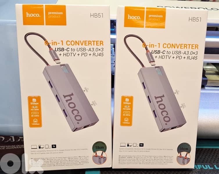 HOCO 6-IN-1 CONVERTER USB-C TO USB-A 3.0×3 + HDTV+ PD+RJ45 HB51 0