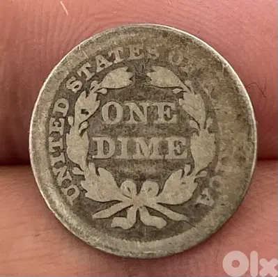 عملة قديمة واحد دايم أميركي فضة سنة ١٨٤٢ seated Liberty dime