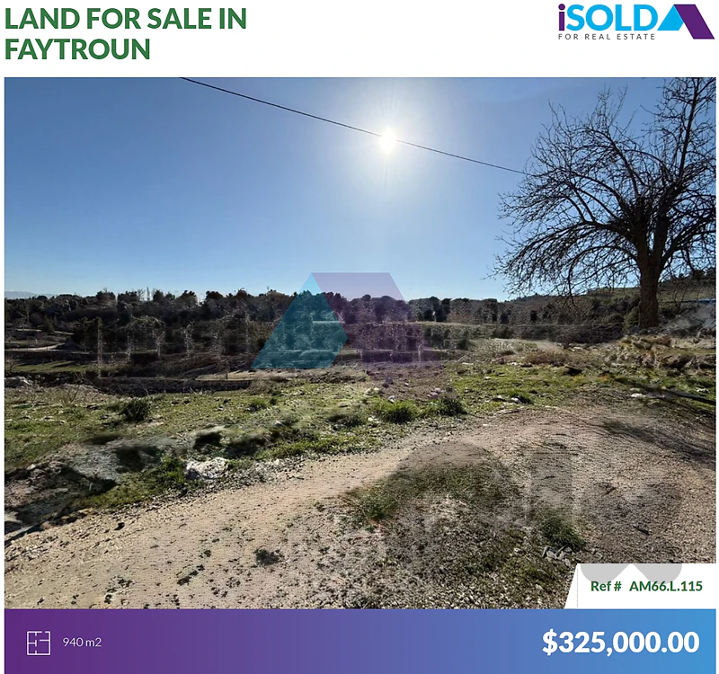 940m2 Prime land+mountain view 4sale in Faytroun - أرض للبيع في فيطرون