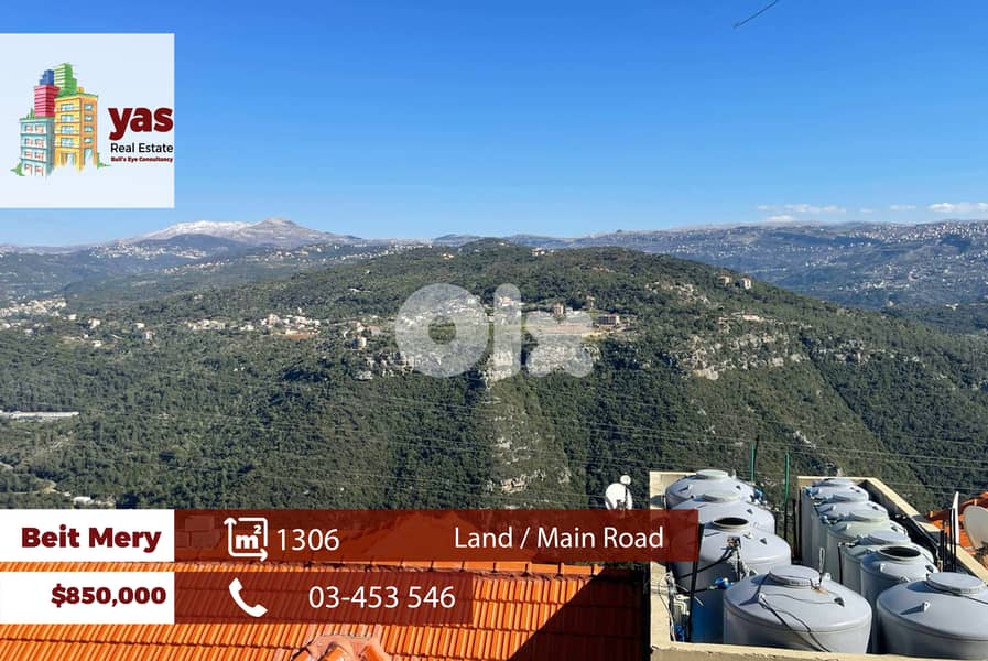 Beit Mery 1306m2 | Land | Coeff 40/120 | Prime Location | TCH 0