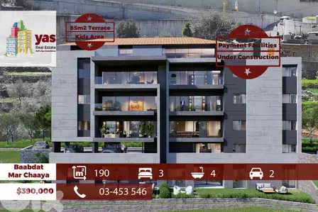 Baabdat/Mar Chaaya 190m2 | 85m2 Terrace | Under Construction | TCH