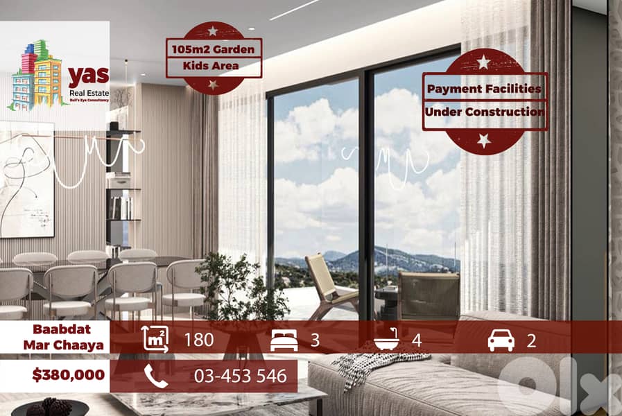 Baabdat/Mar Chaaya 180m2 | 105m2 Garden | Under Construction | TCH 0