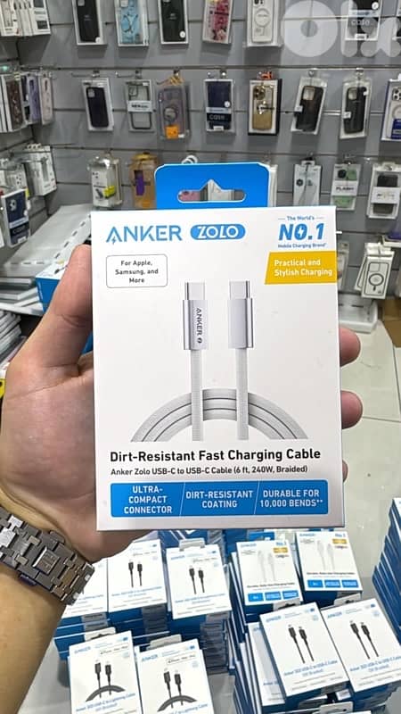 Anker zolo usb-c to usb-c cable 6ft 240w braided dirt-resistant coatin 0