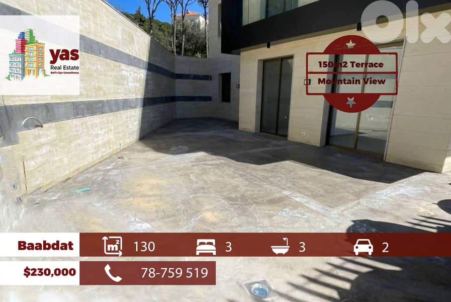 Baabdat 130m2 | 150m2 Terrace | Mountain View | High End | TCH 0