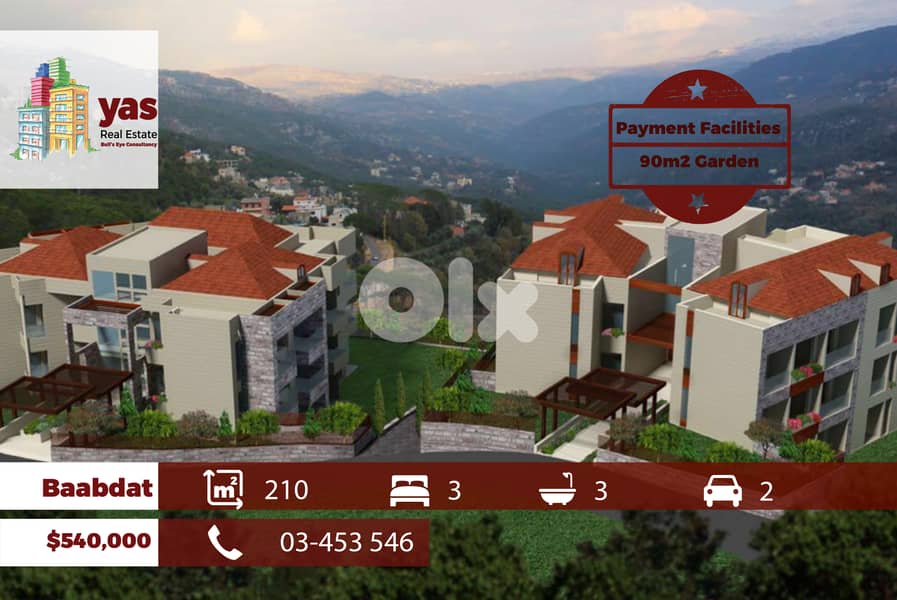 Baabdat 210m2 | 90m2 Garden | Payment Facilities | Mountain View | TCH 0