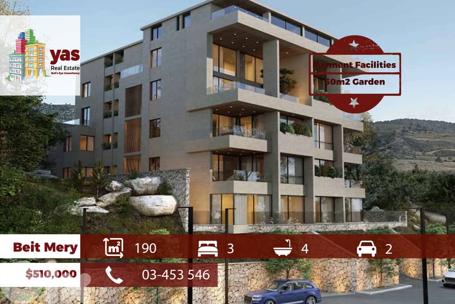 Beit Mery 223m2 | 60m2 Garden | Payment Facilties | Mountain View |TCH 0