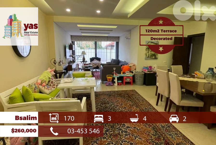 Bsalim 170m2 | 120m2 Terrace | Decorated | Classy Area | PED 0