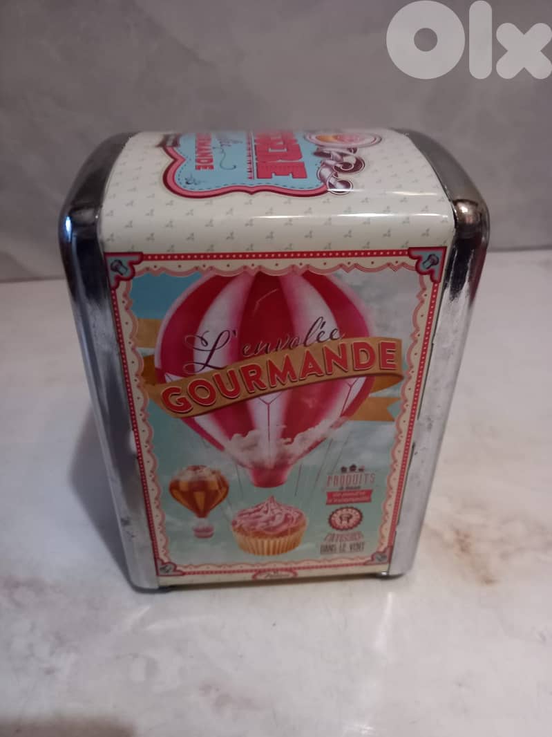 collectible  tin French metal tissus storage 0