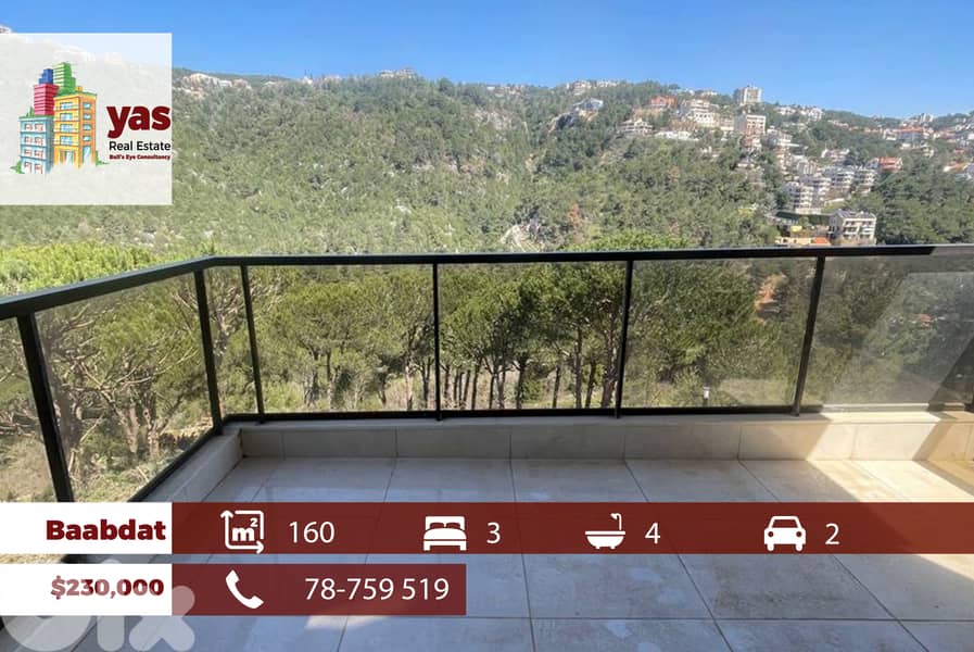 Baabdat 160m2 | Brand New | Mountain View | Quiet Street | TCH 0