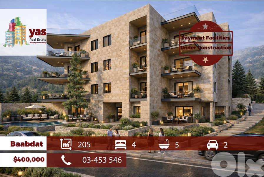 Baabdat 205m2 | 35m2 Balcony | Under Construction | Pyt Facilities|TCH 0