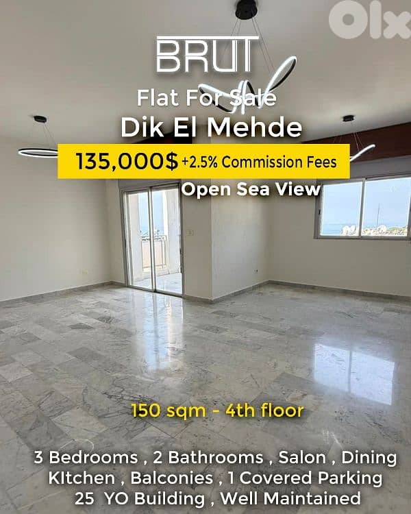 1 5 0 sqm Apartment for sale in Dik El Mehdi - Open Sea View 0