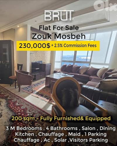 fully Furnished and Equipped 200 sqm Apartment IN zouk Mosbeh Prime