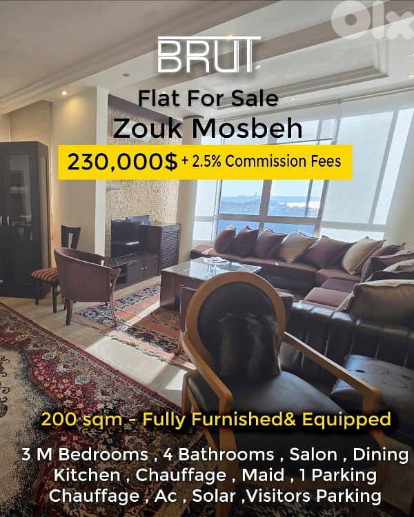 fully Furnished and Equipped 200 sqm Apartment IN zouk Mosbeh Prime 0