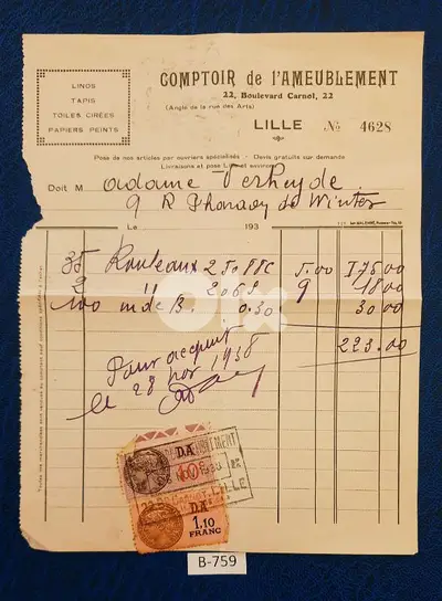 France Lille 1938 old document. Lot# B-759